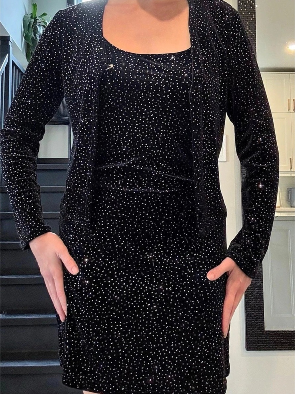 Vintage Y2K M Studio  Black Rhinestone Mini Dress with rhinestone jacket